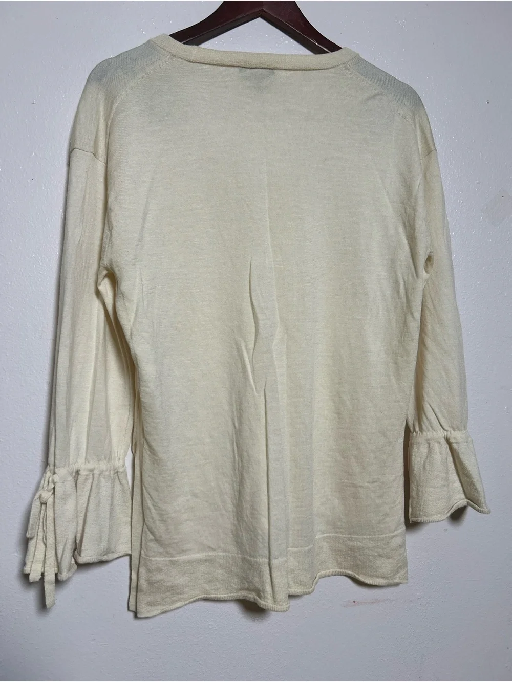 J. Crew Cream V-Neck Ruffle Cuff Long Sleeve Top